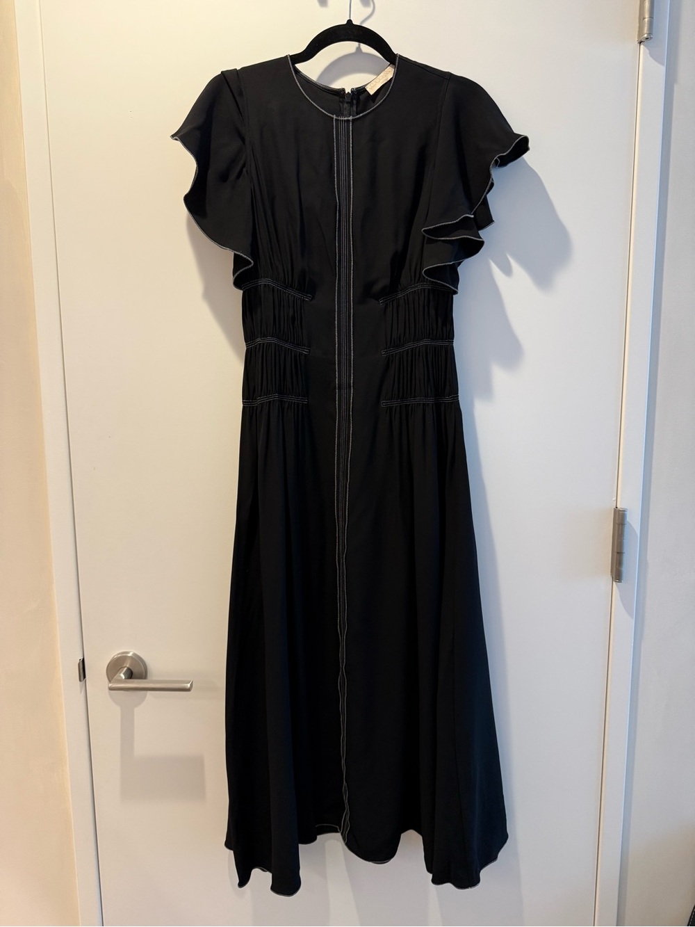 Ulla Johnson Black Midi Dress with Ruffle Sleeves